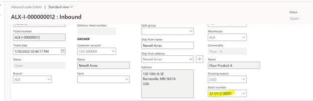 Batch number on scale ticket