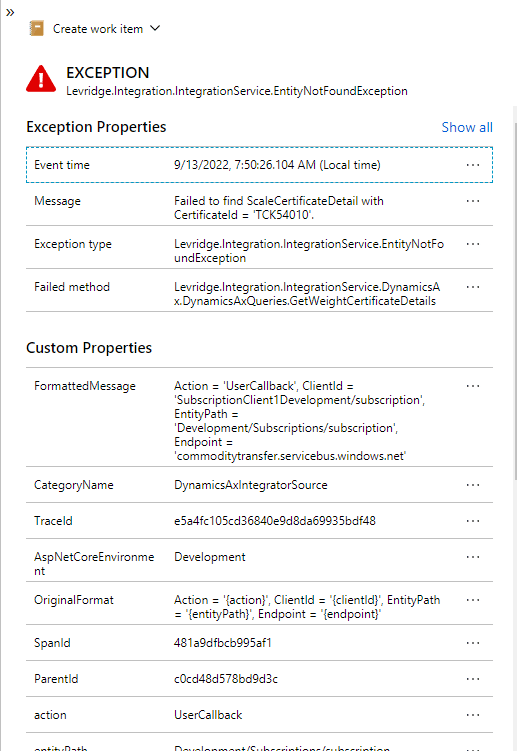 Exception properties