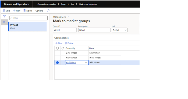 Mark to market groups. Wheat is selected.