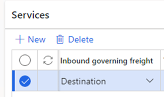 Under Services, Inbound governing freight is selected as Destination.