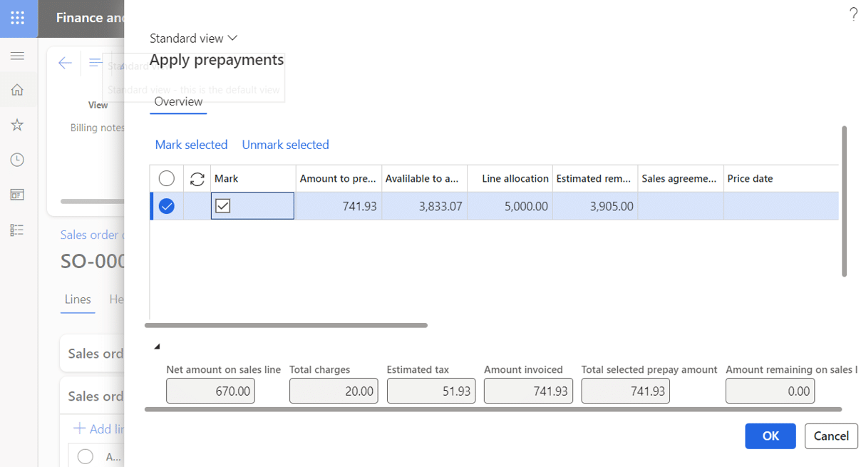 New fields for Total charges and Estimates taxes added to Apply prepayments form