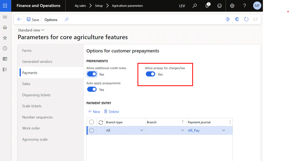 Parameter allowing prepays to cover charges and taxes