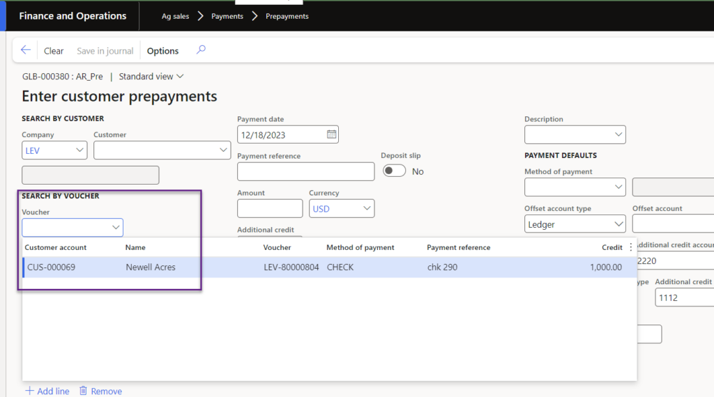 This can be used by selecting a saved prepayment before posting.