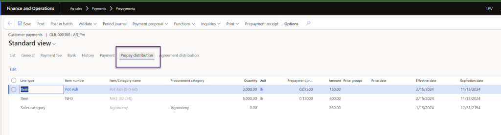 This window is for viewing prepayment distributions before it is posted.