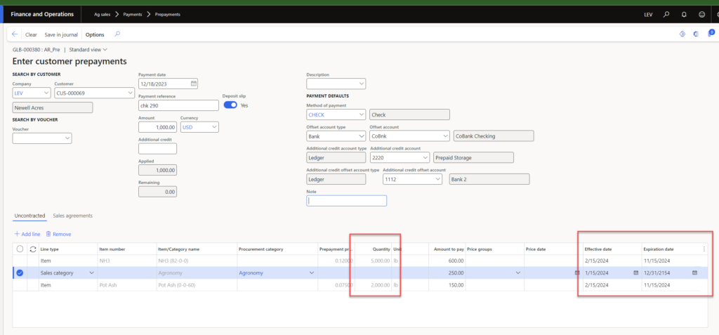 This can be used for the effective/expiration date and the quantity on the prepayment.