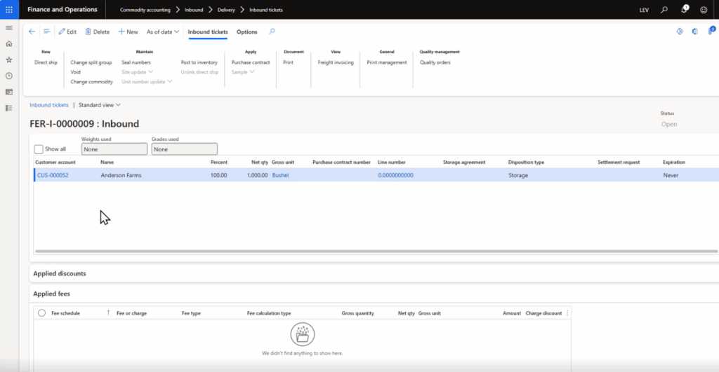 Enter the data for the scale ticket in Inbound Commodity Accounting. 