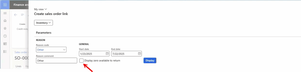 Option to check box to display zero available orders to return