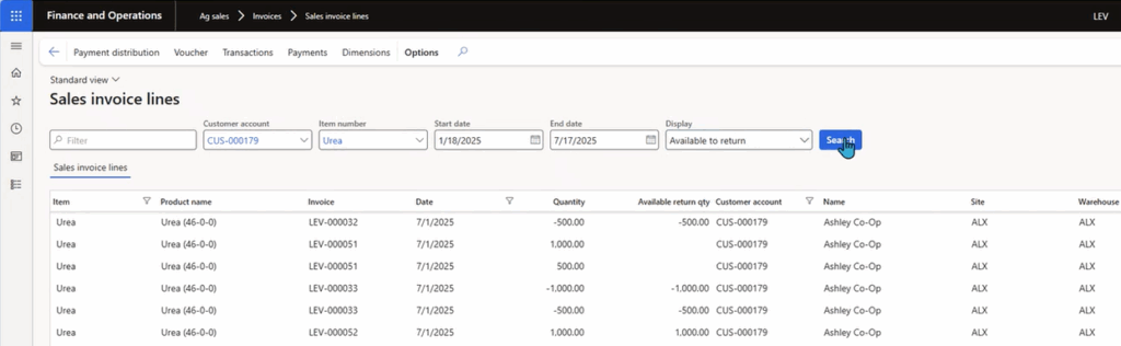 Inquiry page provides additional filtering based on return avaiability