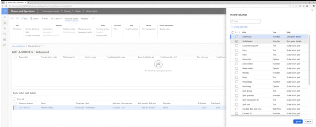 View of where to set board and scale basis on inbound ticket