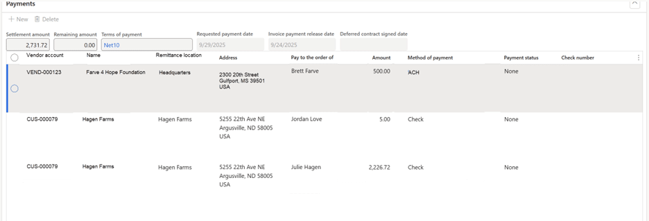 Settlement request payment