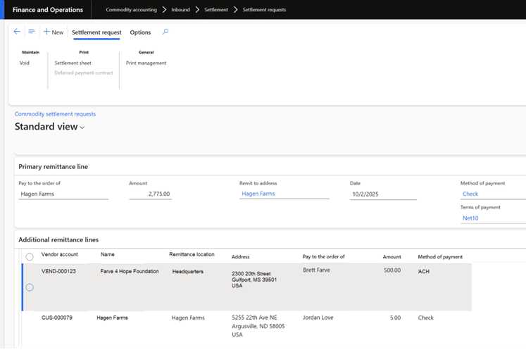 Settlement request form