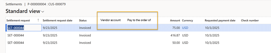 Purchase contract settlement list