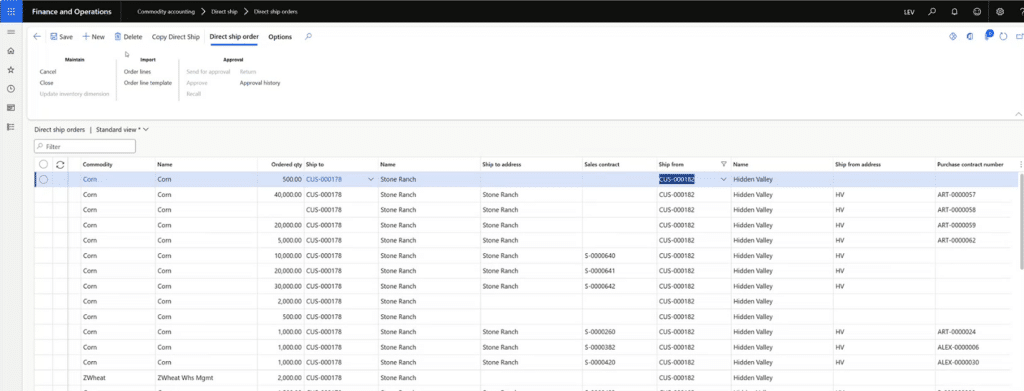Direct ship order screen in D365 F&O