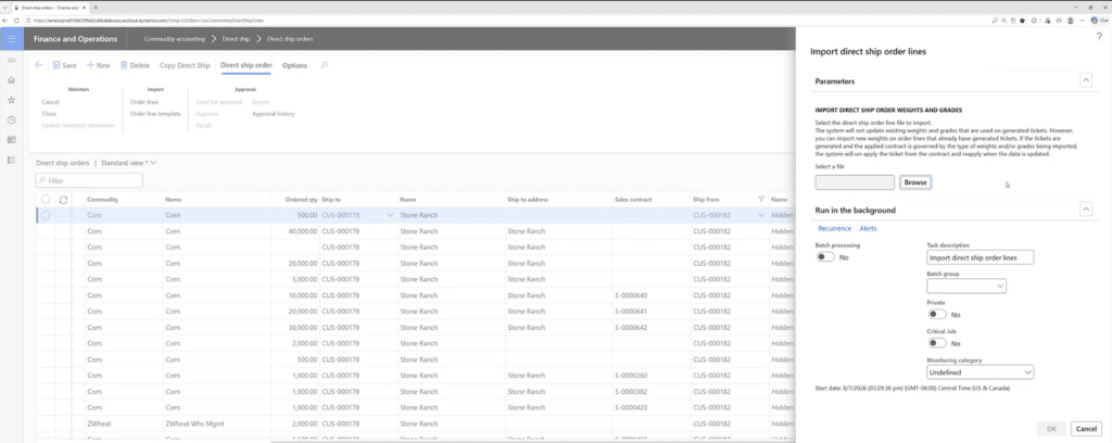Direct ship import wizard